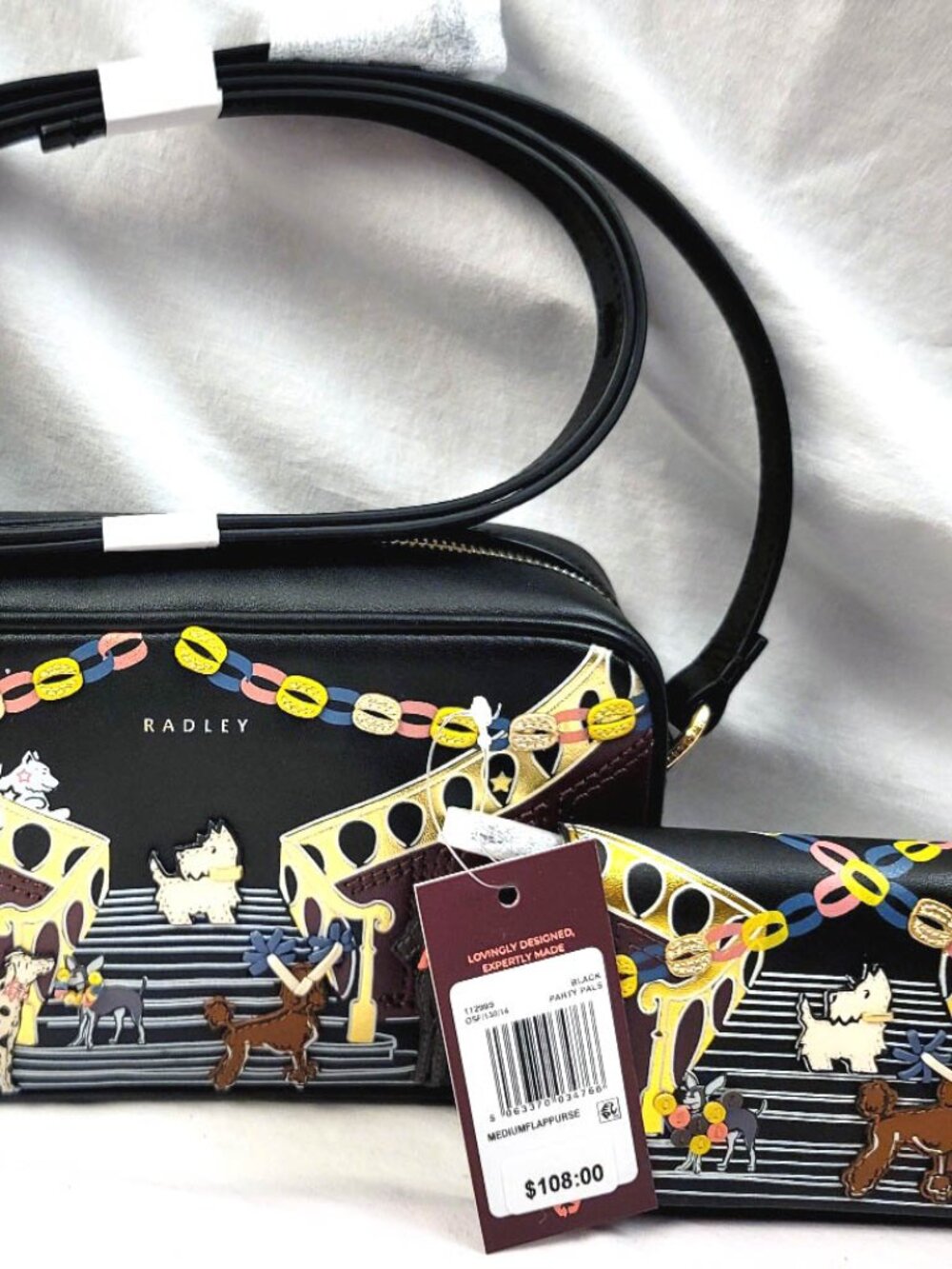 2 pc.RADLEY LONDON SCOTTIE DOG POODLE PARTY PALS 3D LEATHER CROSSBODY PURSE SET